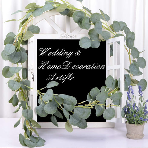2Pack Artificial Eucalyptus Garland, 6 ft Faux Silk Eucalyptus Leaves Vines Handmade Garland Greenery Wedding Backdrop Arch Wall Decor...