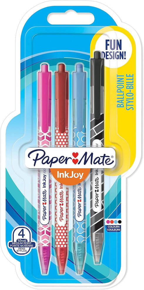 PaperMate InkJoy 100 RT Wrap Ballpoint Pens, Retractable Medium Point - Assorted Colours, Pack of 4......
