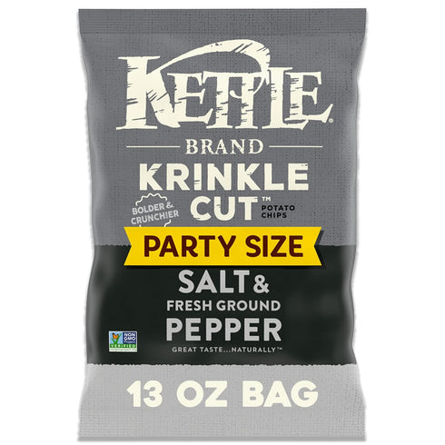 Kettle Brand Potato Chips, Krinkle Cut, Salt & Ground Pepper Kettle Chips, Party Size, 13 Oz...