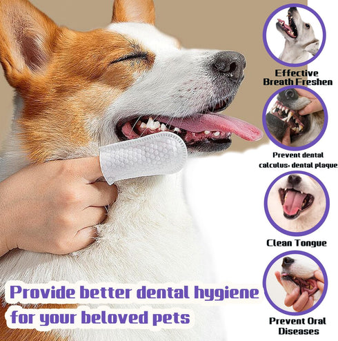 55 Counts PET Teeth Cleaning Wipes for Dogs & Cats,Dog Dental Wipes for Reducing Plaque & Tartar, Gentle Dental and Gum Care Finger Pet Wipes (55P...