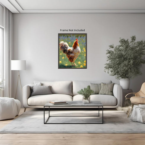 Posterizer 1 pcs- Brown and white hen near yellow flowers print-Art for Animal Lovers- Gift for Men Women Entrepreneur Teens-Living Room Bedroom D...