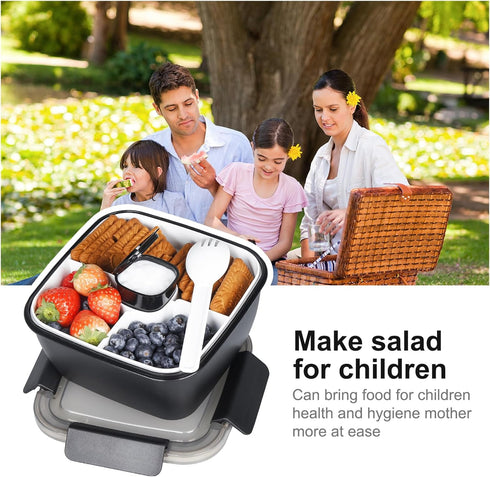 Salad Lunch Container To Go,54 OZ Salad Bowls with 3 Compartments for Salad Toppings and Snacks, Salad Bowl with Dressing Container, Built-in Reus...