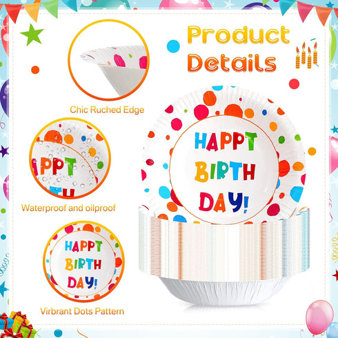 16 oz Happy Birthday Paper Bowls Birthday Polka Dots Paper Snack Bowls Happy Birthday Party Supplies Disposable Dessert Bowls Serving Salad Bowls ...