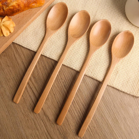 Wooden Spoons, 6PCS 9 Inch Wood Soup Spoons for Eating Mixing Stirring, Long Handle Spoon for Japanese Style Home Kitchen Cooking Stirring...
