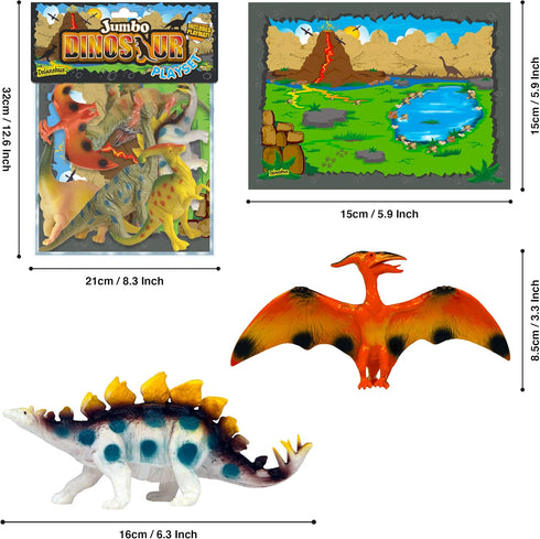 Deluxebase Jumbo Playset - Dinosaur from 12-Piece Large Dinosaur Figurines Toy Set. Bag of Dino Toys including a Stegosaurus, Pterodactyl and Spin...