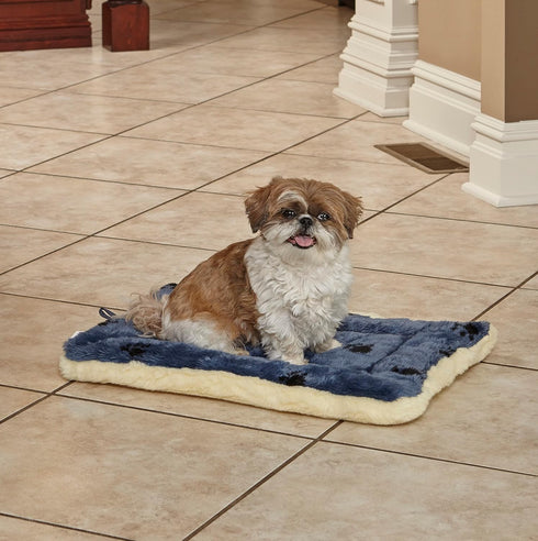 MidWest Homes for Pets Reversible Paw Print Pet Bed in Blue / Cream, Dog Bed Measures 23.5L x 17W x 2.8H for Small Dogs, Machine Wash...