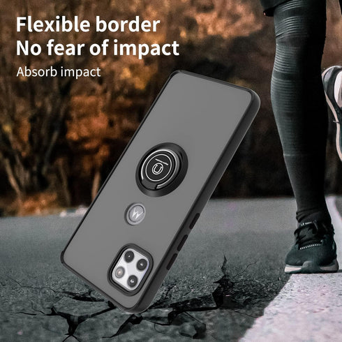 TJS Compatible with Motorola Moto One 5G Ace 2021 Case, Moto G 5G 2021 Case, with Tempered Glass Screen Protector Metal Ring Magnetic Support Kick...