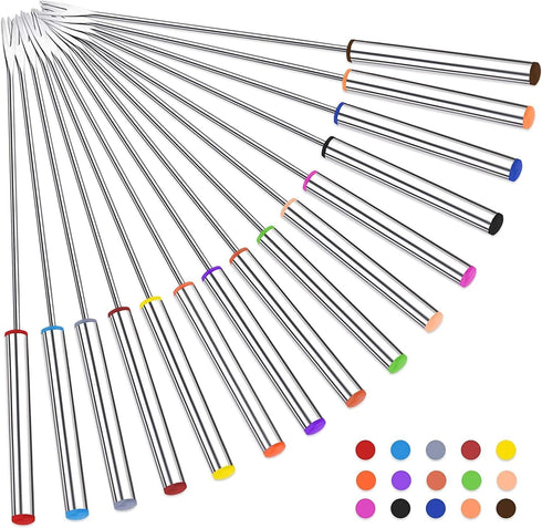 15pcs 9.6 Inch Fondue Sticks Stainless Steel Forks with Heat Resistant Handle for Roast Meat Chocolate Dessert Cheese Marshmallows...