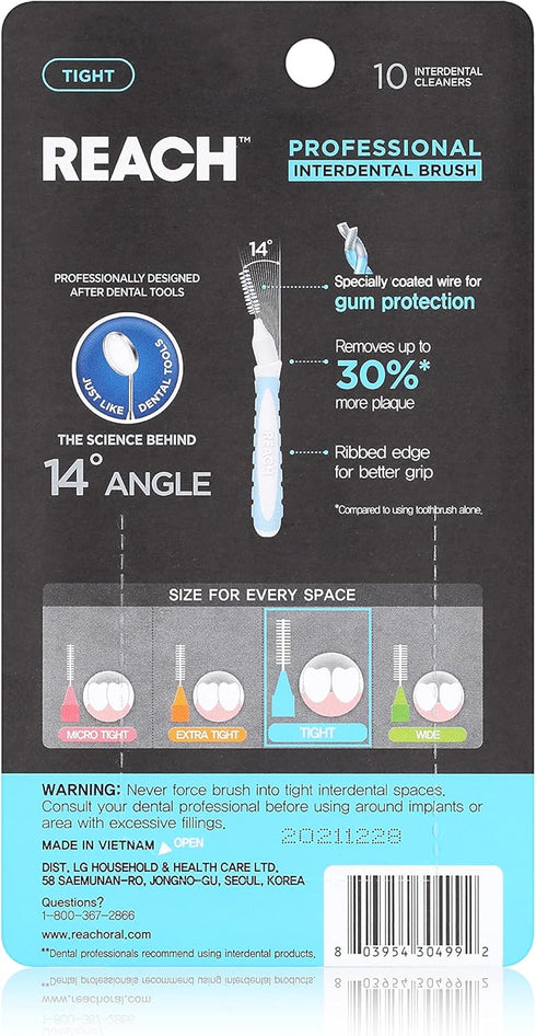 Reach Interdental Brush Cleaners, Tight, 10 Count, Sensitive Gum Protection, Plaque Remover, Brushes Between Teeth & Braces, Dental Toothbrushes, ...