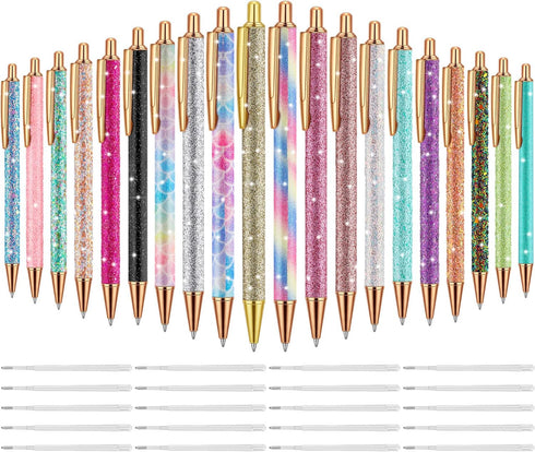 Handepo 20 Pcs Christmas Glitter Retractable Click Ball Pens Cute Pens for Journaling Fancy Pen for Women Metal Retractable Pen and 20 Pcs Replace...