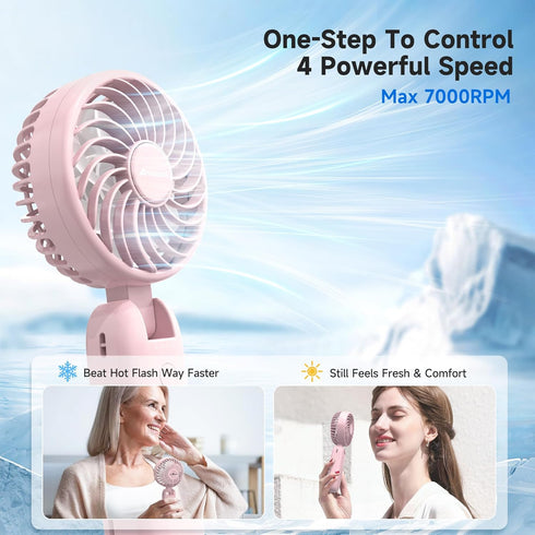 AMACOOL Portable Handheld Fan with Dual Motor, 12 Blades, Powerful 4 Speeds Hand Fan, Foldable, Battery Operated 3 IN 1 Personal Cooling Fan for H...
