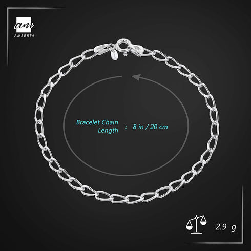 Amberta Women's 925 Sterling Silver Link Chain Bracelet for Charms (Adjustable)...