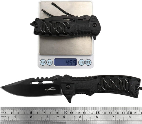 ALBATROSS Spring Assisted Folding Knife, 3.5" Black Blade, 4.75" Handle,Pocket Knife with Fire Starter, Paracord and Whistle, Liner Lock?Carrying ...