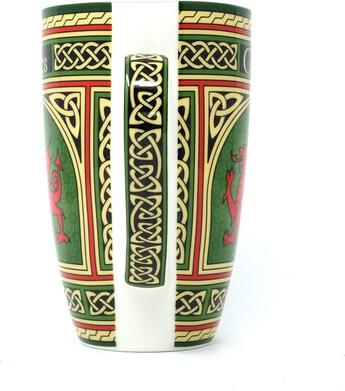 Clara Craft Wales Porcelain Coffee Mug - Welsh Red Dragon Porcelain Cup with Irish Celtic Knots Design, Made of New Bone China 400ml/14fl oz...