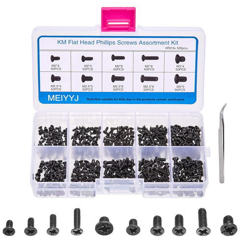 500pcs M2 M2.5 M3 Laptop Notebook Computer Replacement Screws Kit, PC Flat Head Phillips Screw Assortments, Countersunk SSD Electronic Repair Acce...