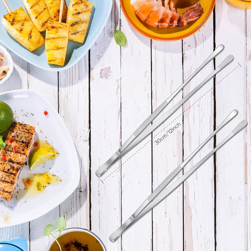 2 Pieces 12 Inch Tweezer Tongs Extra-long Kitchen Stainless Steel Cooking Tweezers with Round Tip Cooking Tongs for Grill, BBQ, Pasta...