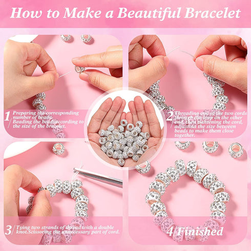 Sasylvia 60 Pieces Hair Beads 12 mm Rhinestone European Large Hole Crystal Charm Beads for Braids for Women for Necklace Earring Bracelet Craft Ma...