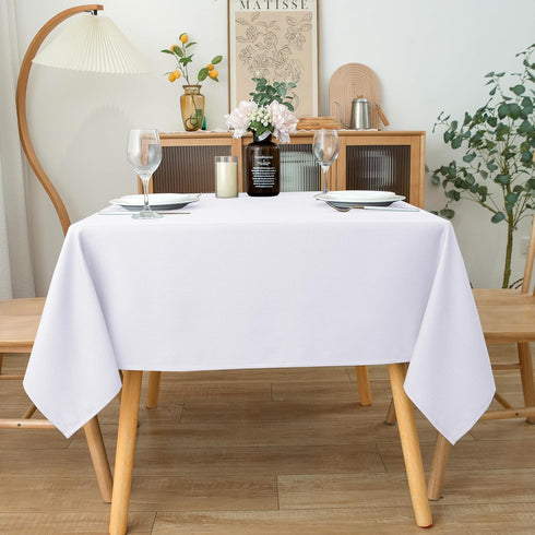 Biscaynebay Fabric Square Tablecloths 54x54 Inches, White Water Resistant Table Cloth Small Card Folding Table Covers Linen for Dining, Kitchen, W...