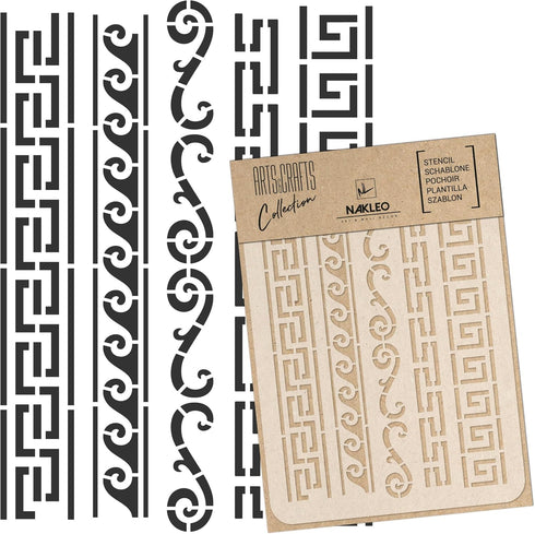NAKLEO DIY Reusable Plastic Stencil - Greek Ornaments Geometric - Art Craft Wall Painting Pattern Template Scrapbooking Decoupage - Fabric Furnitu...
