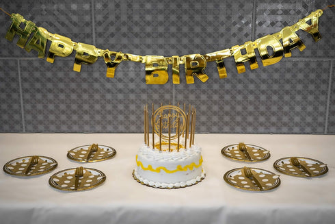 24 Count Tall Thin Metallic Gold Slow Burning Birthday Candles in Holders, and Matching Classy Cake Topper for Special Custom Birthday Cake Cupcak...