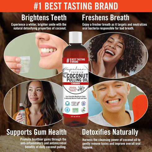 Coconut Pulling Oil for Teeth and Gums Mouthwash, 100% Pure and Natural, Non-GMO, Ayuverdic – Refreshing Cinnamon Essential Oils...