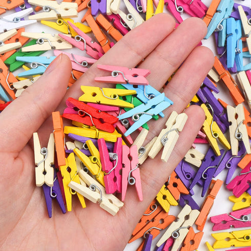 KIMOBER 200pcs Mini Wooden Clothespins,Mixed Colored Small Craft Peg Pins Clips for Photos Pictures Paper Crafts...