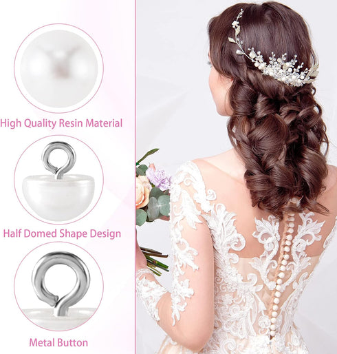 OIIKI 150PCS Half Pearl Buttons, 10mm Faux Half Pearl with Loop, Plastic Half Pearl Buttons, Decorative Sewing Buttons for DIY Sewing, Wedding Dre...