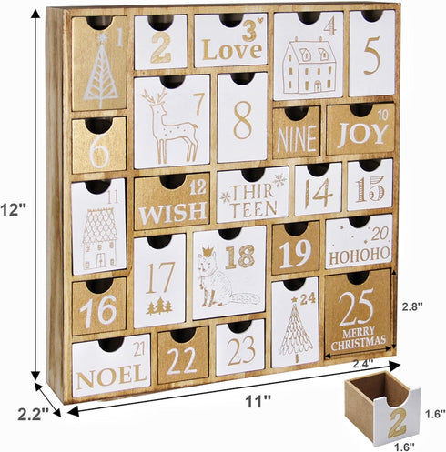 Juegoal Advent Calendar with 25 Drawers Countdown to Christmas, Refillable Wooden Advent Xmas Gift for Kids, 12 Inches Tall...