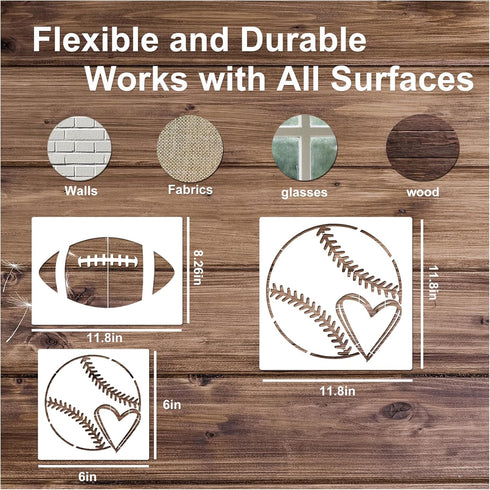 Sport Stencils for Painting Soccer Ball Football Basketball Baseball Reusable Template Stencil on Wood Crafts Art Projects Walls (Ball) white...
