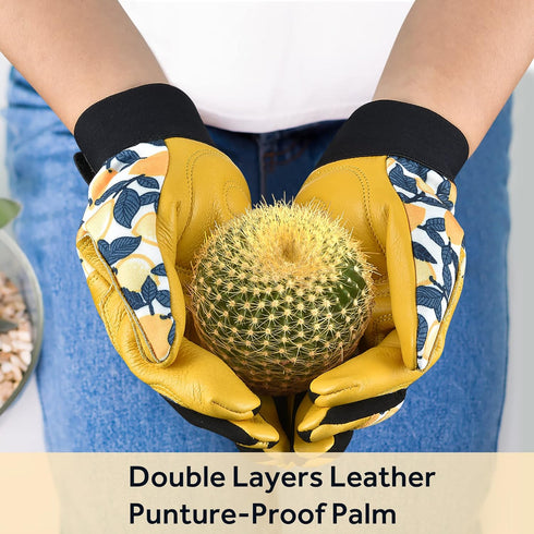Leather Tough Cowhide Work Gardening Gloves for Women Thorn Proof, Working Gloves for Weeding, Digging, Planting, Gardening Gifts for Women, Size ...