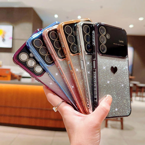 phylla for Samsung Galaxy A25 5g 6.5” Phone Case with Gradient Bling Glitter Heart Luxury Plating Slim Clear Case with Side Love Pattern Soft Shoc...