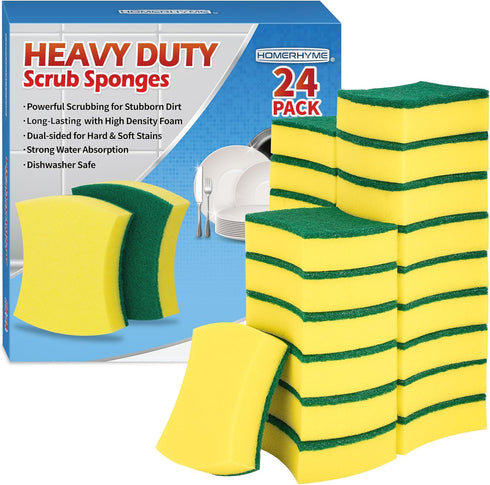 Heavy Duty Scrub Sponges 24 Pack, Double-side Design, Long-lasting Kitchen Sponges, High Density Dish Sponge....
