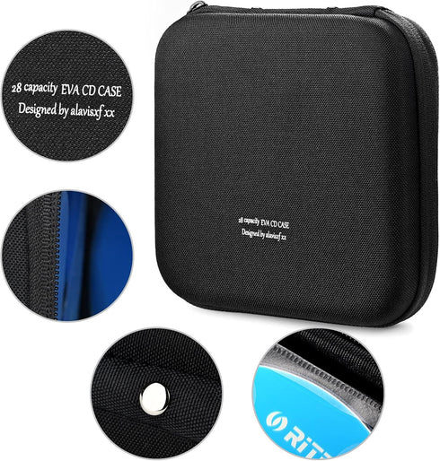 alavisxf xx CD Case, 28 Capacity EVA Protective DVD Case Portable Zipper CD Case Holder Disc Storage Organizer Wallet Bag for Car Home Travel (28 ...