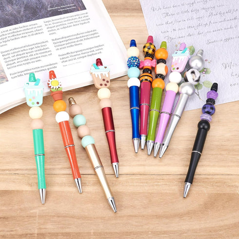 Beadthoven 20pcs Plastic Beadable Pen, Bead Ballpoint Pen Shaft Black Ink Bead Pens for DIY Pen Decorations Supplies Office School Halloween (Oran...