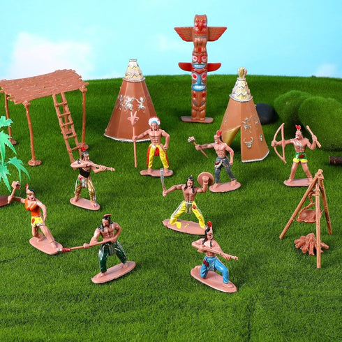Totority Indians Action Figure Model Playset: 13pcs Native American Figures Decoration Wild West Cowboys Adornments for 15+...