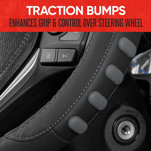 Motor Trend FlexGrip Gray Steering Wheel Cover for Cars – Standard 15 inch Car Steering Wheel Cover, Gray and Black Steering Wheel Protector for A...