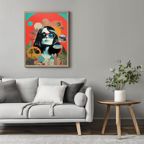 Posterizer 1 pcs-beach vibes sunset collage with vintage woman-Retro Art-Abstract & Modern Art-Gift for Art Lovers- UNFRAMED Wall Art...