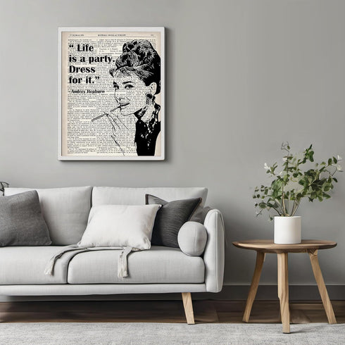 Posterizer 1 pcs-Life is a Party-Audrey Hepburn quote-Quotes and Poems-Famous Figures Art Collection-Decor for Home & Office- UNFRAMED Wall Art...