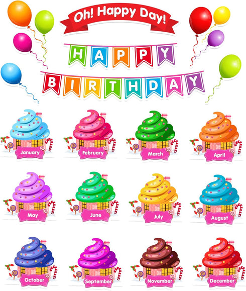 EAMAY Happy Birthday Bulletin Board Sets, Preschool & Kindergarten Classroom Decorations, Back to School Classroom Supplies, Cardstock Colorful Cu...