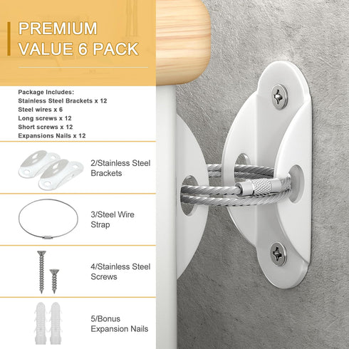 Furniture Anchors (6 Pack) for Baby Proofing, Furniture Straps Anti Tip Furniture Anchor Securing 400 lbs/Keep Baby Pet Safety from Falling Furnit...