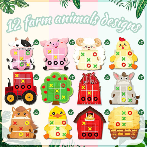 24 Pack Farm Animals Tic Tac Toe Strategic Board Game Farm Party Favors Felt Barnyard Cow Pig Sheep Party Game for Farm Themed Party Supplies Good...
