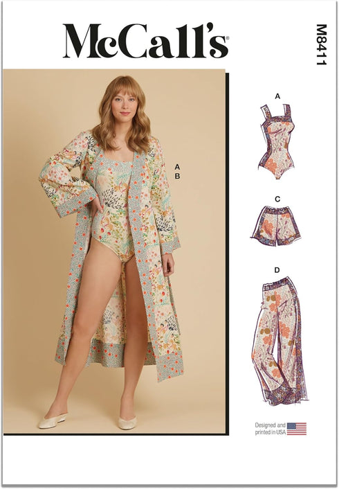 McCall's Easy to Sew Misses' Bodysuit, Robe, Shorts and Pants Sewing Pattern Kit, Design Code M8411, Sizes 4-6-8-10-12...