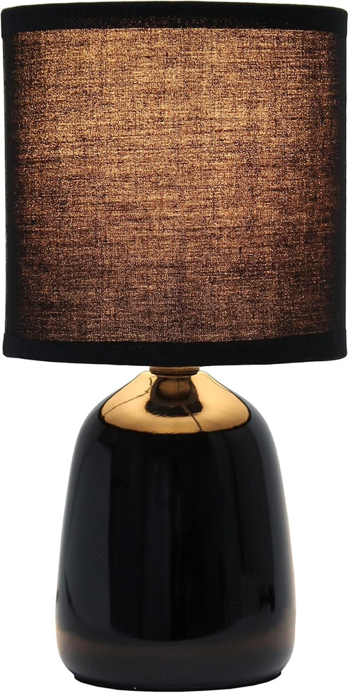 Simple Designs LT1134-BLK 10.04" Tall Traditional Ceramic Thimble Base Bedside Table Desk Lamp w Matching Fabric Shade for Home Decor, Nightstand,...
