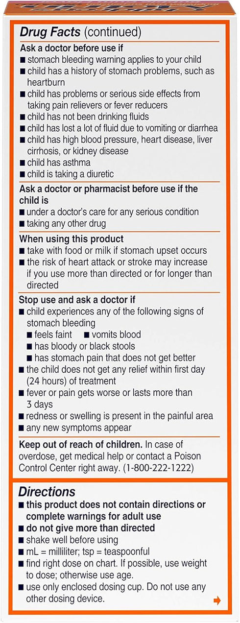 Motrin Children's Oral Suspension Medicine, 100 mg Ibuprofen, Kids Fever Reducer & Pain Reliever for Minor Aches & Pains Due to Cold & Flu, Alcoho...
