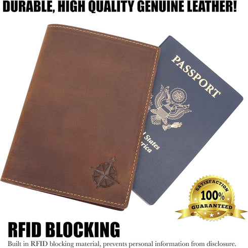 WANDERINGS Leather Travel Wallet with Passport Holder - 5.5" x 4" - Genuine Leather Case with RFID Blocking for Men and Women - Folding Wallet for...