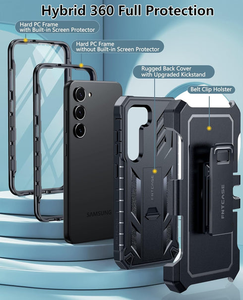 FNTCASE for Samsung-Galaxy S23+Plus Case: Dual Layer Protective Textured Cover with Belt-Clip Holster & Kickstand | Military Grade Drop Protection...