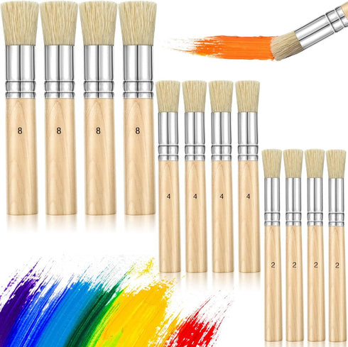 12 Pieces Wooden Stencil Brushes Natural Stencil Brushes Bristle Painting Brushes Wooden Handle Painting Stencil Brushes for Acrylic Oil Watercolo...
