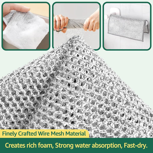 12PCS Double Layer Non Scratch Wire Dishcloth, Multipurpose Wire Dishwashing Rags for Wet and Dry...