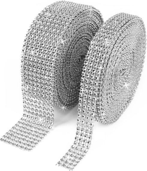 BTSD-home 20Yards Rhinestone Ribbon Roll Diamond Ribbon for Crafts, Cake, Birthday Decorations, Wedding, Baby Shower Event and Arts 2 Rolls (Silve...