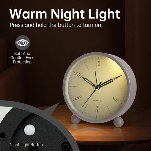 Analog Alarm Clock, 4 inch Super Silent Non Ticking Small Clock with Night Light, Battery Operated, Simple Design, Old Fashioned Style Cream Decor...